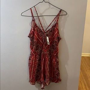 red double strap romper